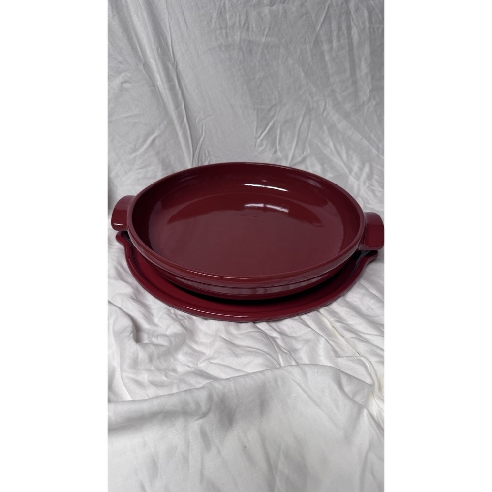 Emile Henry Flame Red Ceramic Tart Tarte Tatin 2 Piece Set Cook/Serve Bake Dish